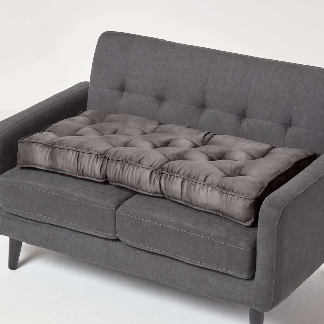 Homescapes Bankkussen 100 x 48 cm met velours hoes - dik grijs zitkussen