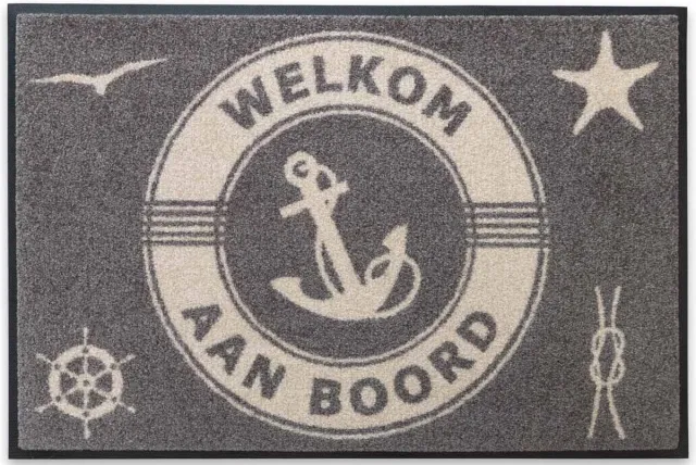 LogoMatz Deurmat Welkom aan boord - 50cm x 75cm - Cool Grey - wasbaar - geen schadelijke weekmakers