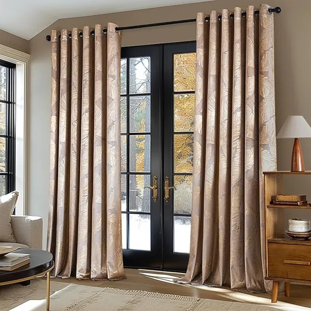 CLORD Gordijnen - Fluweel - Bladerpatroon Goudfolie - Beige - Ondoorzichtig - 2 Stuks - 260x140 cm