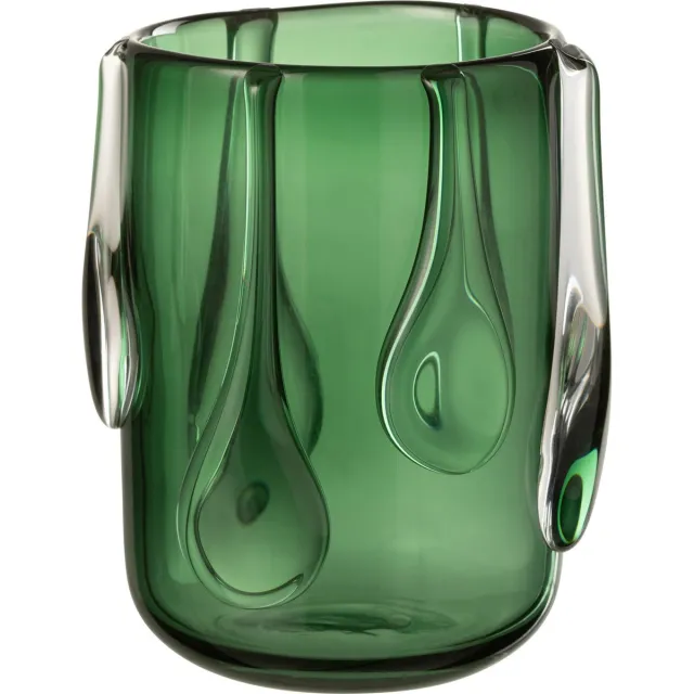 J-Line vaas Drippy - glas - groen - small - Ø 18.5 cm