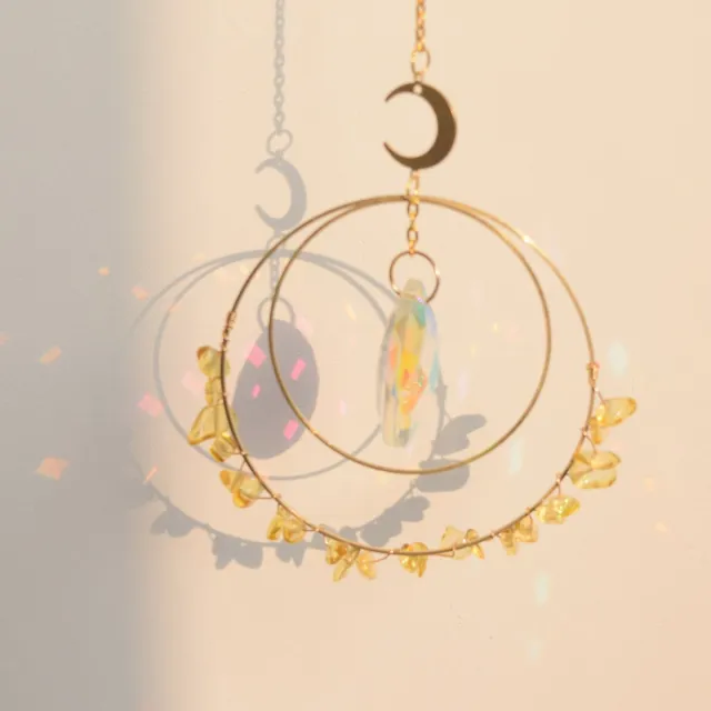 Wondersathome Suncatcher Gemstone Citrine Stone - Kristal Zonnevanger - Raamdecoratie - Citrien - Edelsteen - Spiritueel - Boho - Bohemian Geel
