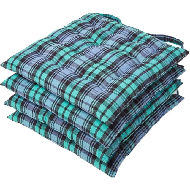 Homescapes Blackwatch Tartan zitkussens, 100% katoen, set van 4 Blauw