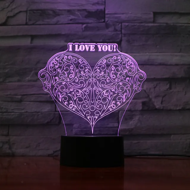 MC Living 3D Led Lamp Met Gravering - RGB 7 Kleuren - I Love You