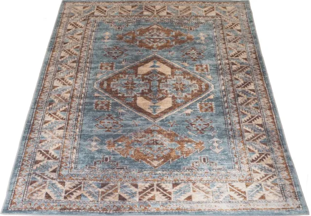 Veer Carpets Vloerkleed Laria Blue 3 - 200 x 290 cm - Laagpolig – Vintage / Klassiek Medaillon Blauw