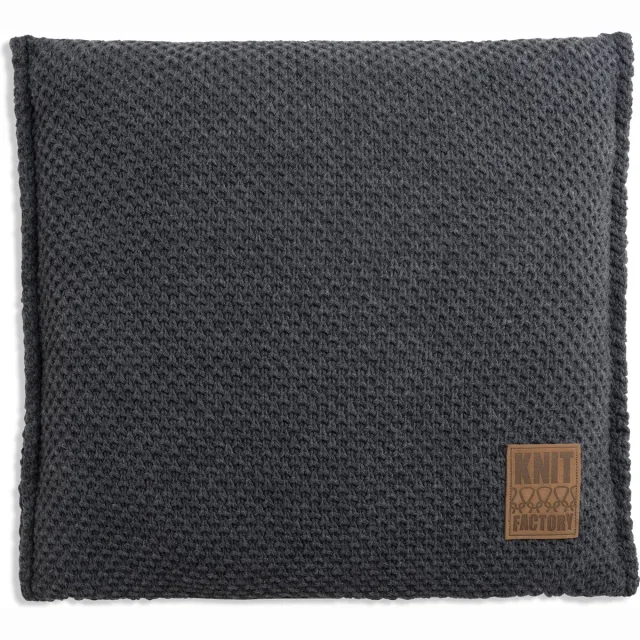 Knit Factory Lynn Sierkussen - Vierkant kussen - Kussen woonkamer - Bank kussen - Decoratie kussen - Antraciet - 50x50 cm - Kussenhoes inclusief kussenvulling