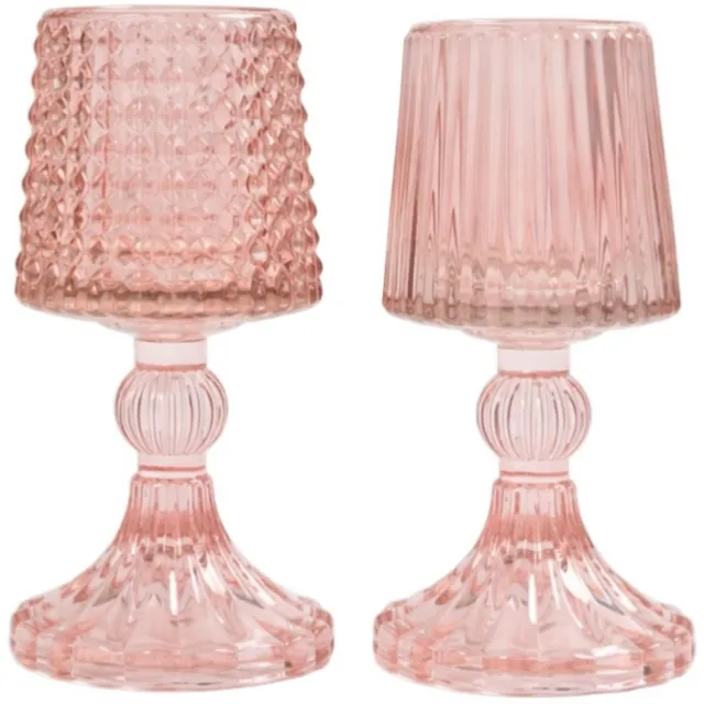 BLiving.nl B Living - theelichthouder op voet 'lulu', set van 2, lichtroze, h15xd8,5 cm