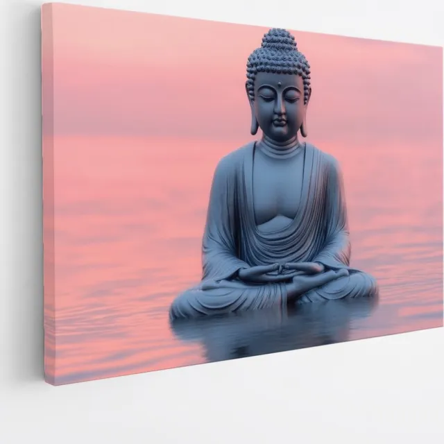 Saammp Canvas Schilderij - Boeddha - Roze lucht - 90x60 - Foto op canvas - Wanddecoratie - Muurdecoratie Woonkamer - Canvas schilderijen Multicolor