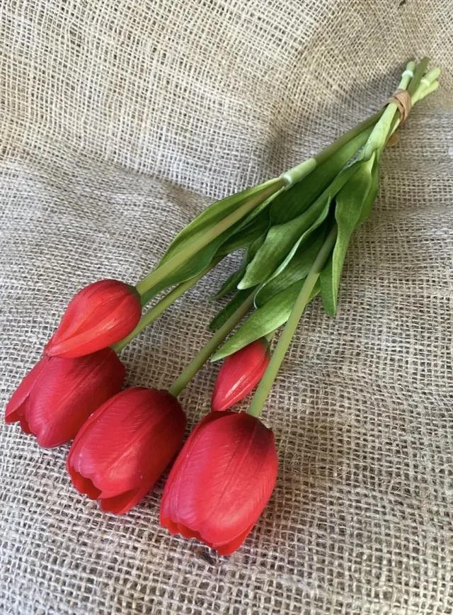 KNUS Lifestyle Kunstbloem Tulp - Rood - Romantisch - Palm pasen - Real touch tulpen - 43 cm - Boeket - Kunstbloemen - Kunst bloem - Sally tulp - Red - Interieur - Sfeer - Voorjaar - Pasen - Paasdecoratie - Bloemen - Moederdag - Oma - Decoratief - Deco - Decoratie Rood Red