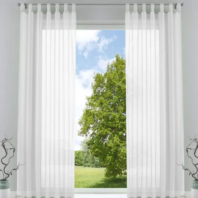 Unyqoos Set van twee elegante witte voile gordijnen voor woonkamer met loodband