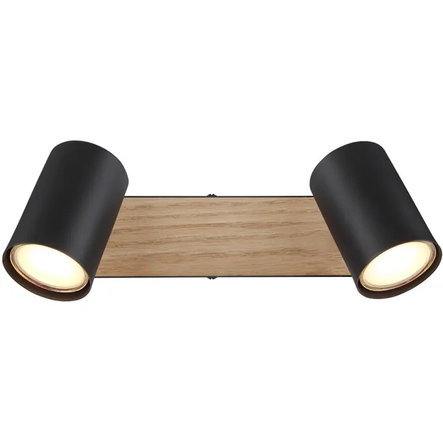 Globo Lighting Plafondlamp 2 vlammen verstelbaar Spotlamp zwart houtlook met verstelbare spots, zwart metaal, 2x GU10 stopcontacten, LxBxH 26x6x13,5 cm