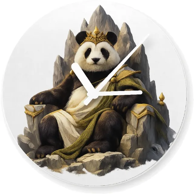 Mr Cadeautjes Glazen klok Ø 20 - design Een trotse panda op een minimalistische bergtroon met wind e | cadeau Wit