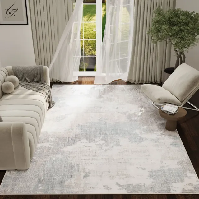 Tapiso ASH Vloerkleed Lichtgrijs Abstract Vintage Design Laagpolig Tapijt Voor Woonkamer Slaapkamer en Hal