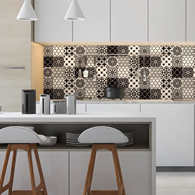 Ambiance Sticker Zelfklevende tegelmuurstickers voor keuken en badkamer - 9 klassieke Azulejo tegelstickers in zwart-wit tinten - 9 stickers van 15x15 cm Multi color