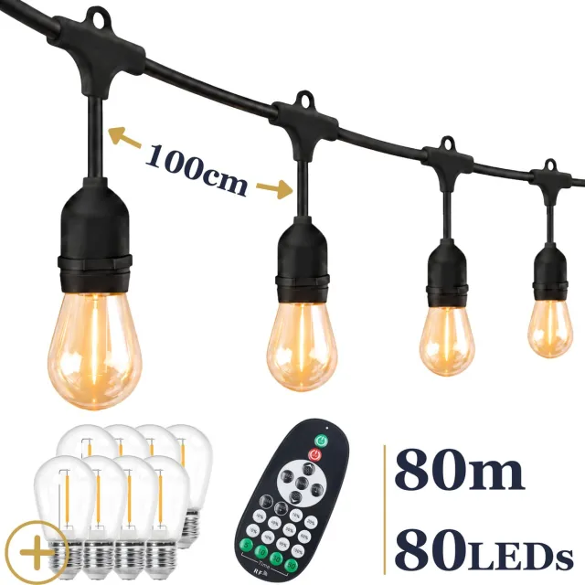 Odaily Lichtsnoer Buiten - 80 Meter - 80 LED Lampen - Warm Wit Licht - Dimbaar - Horecakwaliteit