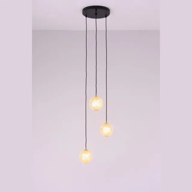 Barco Hanglamp 3 lichts Mystic - zwart amber goud - G9 - rond met 3 acryl hangers