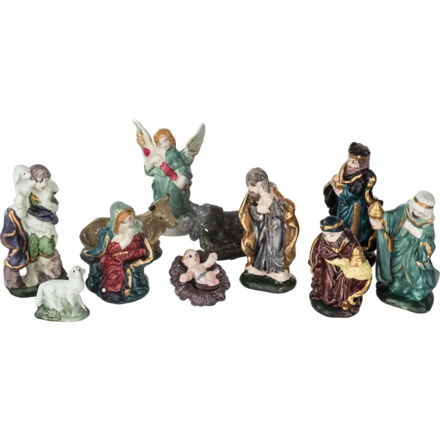 Feeric lights & Christmas Kerststal beelden -11x st - 3 tot 9,5 cm - porselein - Kerstmis decoratie Multi