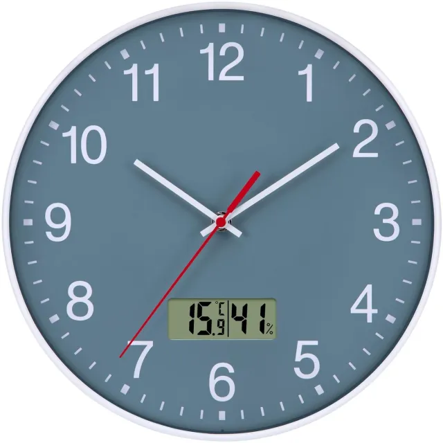 Unyqoos Moderne stille wandklok met temperatuur en luchtvochtigheid sensor voor thuis, blauw, 30 cm
