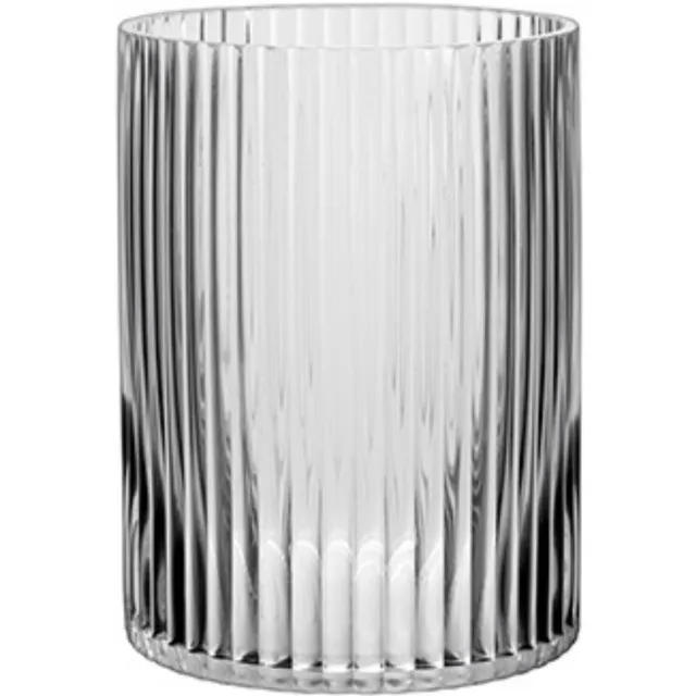 Alessandro bloemenvaas Pilars - transparant gestreept decoratief glas - H16 x B10 cm - cilinder vorm