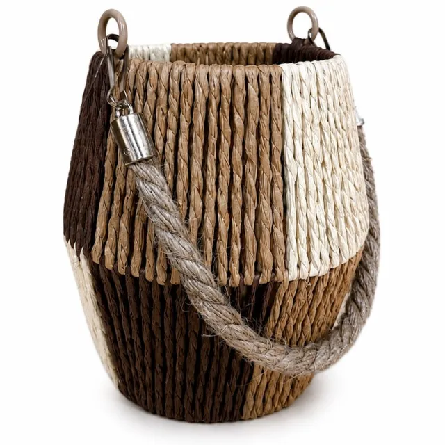 Cadeauvanjou Lantaarn met Glazen Houder – Gevlochten Windlicht Naturel/Bruin – Woondecoratie - 16cm Beige