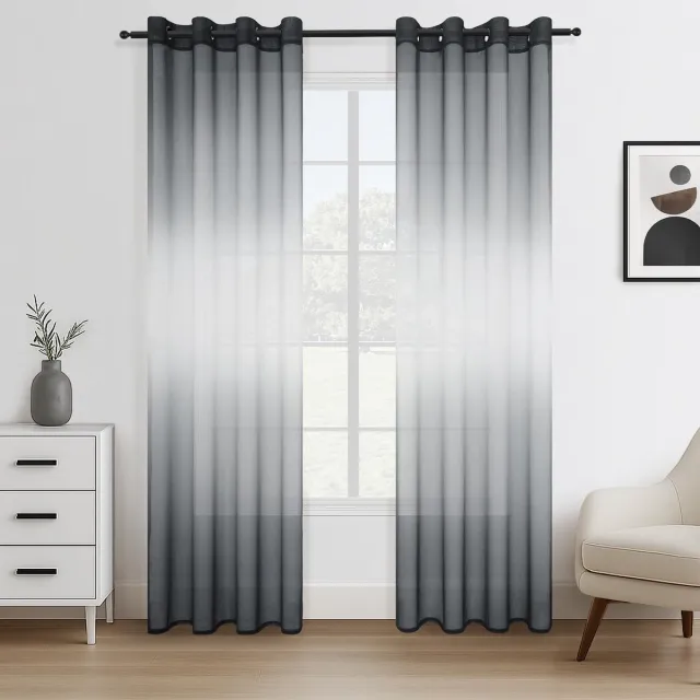 Ibenzoa Stijlvolle Tweekleurige Transparante Gordijnen voor Woonkamer en Slaapkamer, 140x245 cm, Set van 2, Grijs grijs, wit en grijs