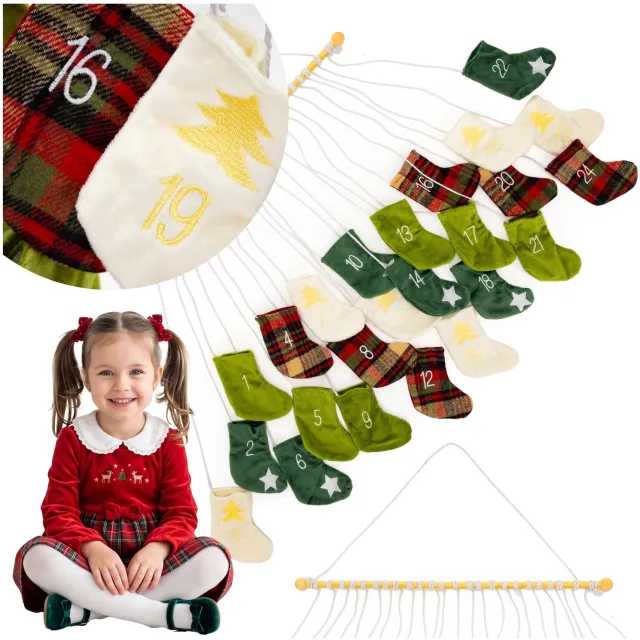 springos Adventskalender | 24 lades | Hout | Kerstsokken Multicolor