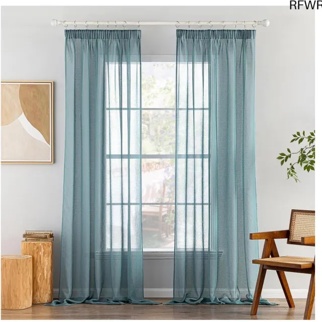 RFWR Transparante Voile Gordijnen Set van 2 - 140 x 225 cm - Stofblauw - Geschikt voor Woonkamer en Slaapkamer