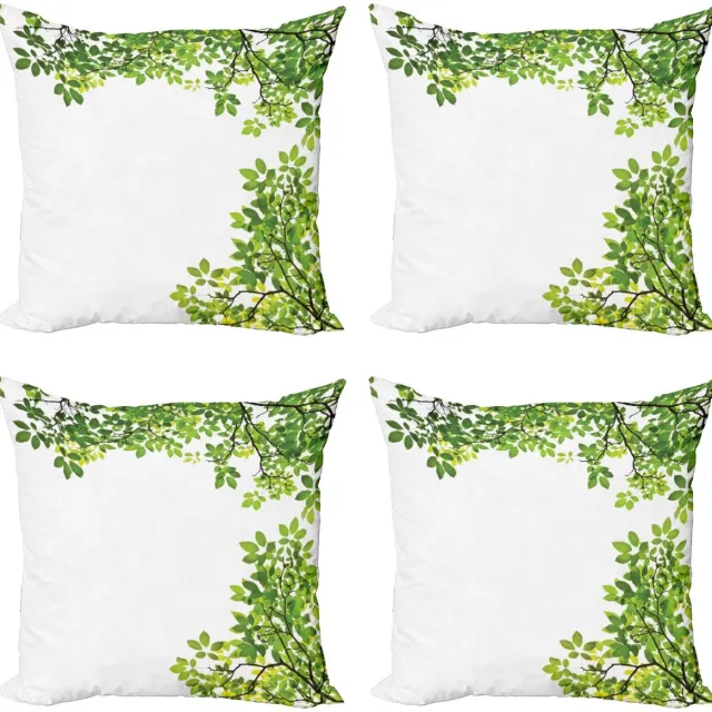 ABAKUHAUS Kussenhoezen – Set van 4×45×45 cm – Dubbelzijdig bedrukt – Frisse Groene Bladeren