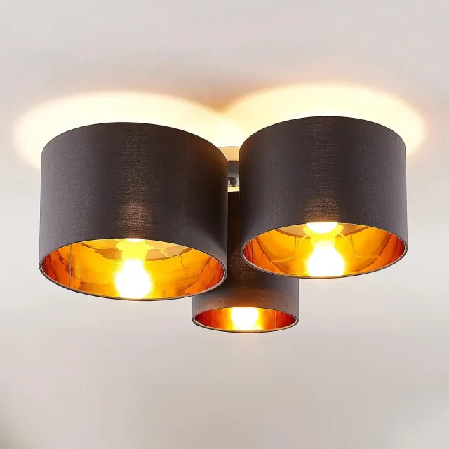 Lindby plafondlamp - 3lichts - Stof, metaal - H: 24.5 cm - E27 - grijs, goud
