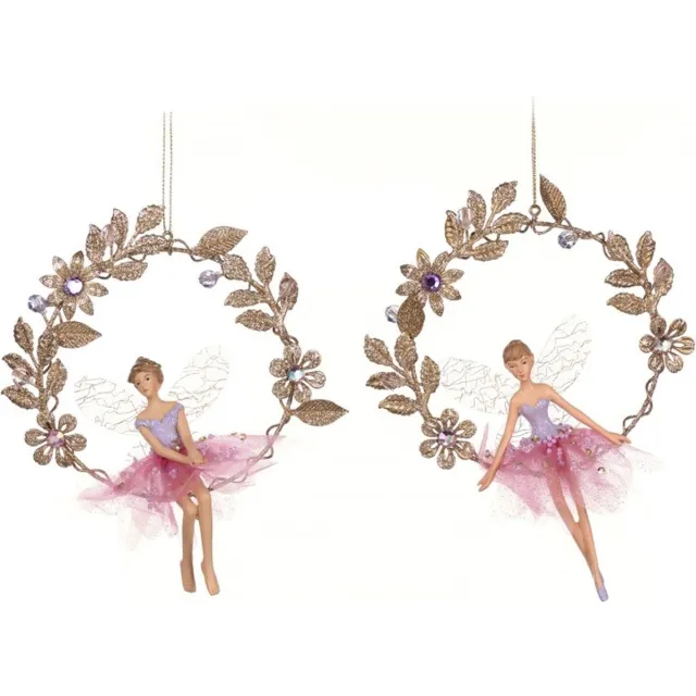 Goodwill Kersthanger Ballerina op Krans - Roze-Goud - D 18 Cm LET OP Prijs per Stuk