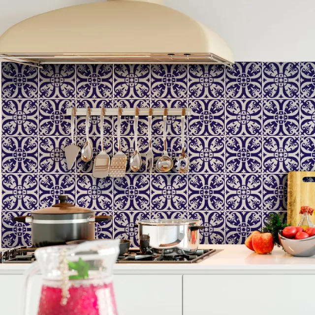 Ambiance Sticker Zelfklevende tegelmuurstickers voor keuken en badkamer - 24 cementtegelstickers, Azulejos Juan-stijl - 24 stickers, 20x20 cm Multi color