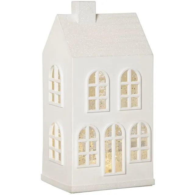 Star Trading LED-huis 'Vinter' met glittereffect, wit decoratief huis, batterijen + timer, 3 warmwitte lichtbronnen, H 22,5 cm