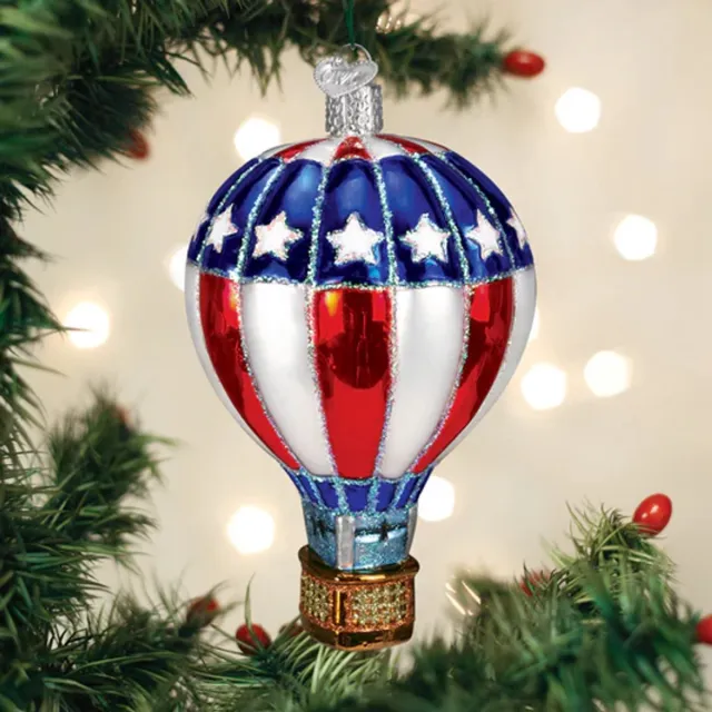 Kerstbal Heteluchtballon Amerika – Handgemaakt glazen ornament van Old World Christmas – 13,5 cm multicolor
