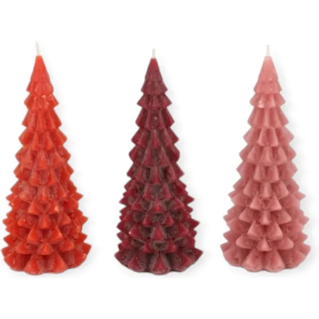 DK design Daan Kromhout - Kerstboom kaarsen - Set/3 - Rood tinten - 8x16cm