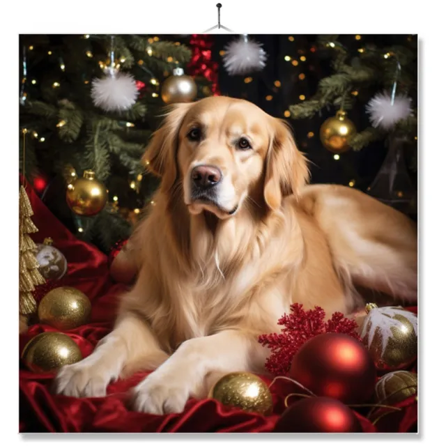 MC Living Tegel Met Opdruk | Geschenk | Hond Bij Kerstboom | Golden Retriever Ontwerp 3