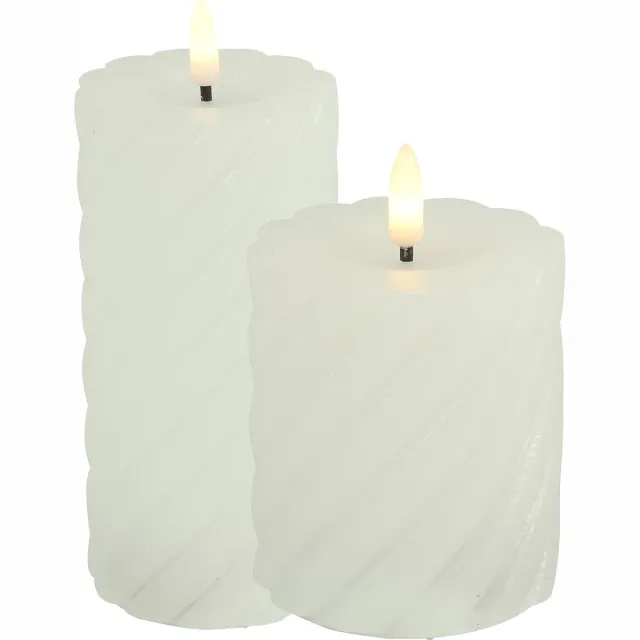 Countryfield LED kaarsen/stompkaarsen set - 2x - wit - H8, H12,5 cm - swirl