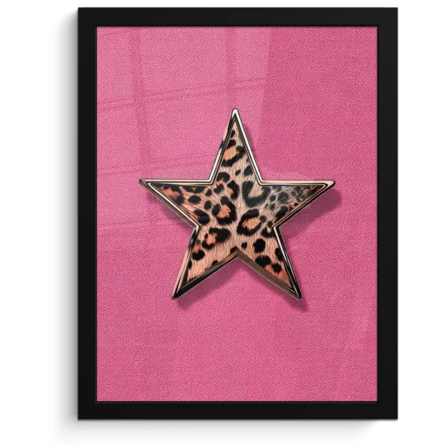 FrameYourWall Poster in lijst - Fotolijst 30x40 cm - Posters - Ster - Luipaard - Print - Roze - Posterlijst zwart - Decoratie - Wanddecoratie woonkamer - Muurdecoratie slaapkamer