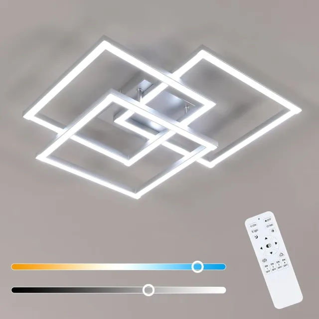 Haobosic Vierkante Plafondlamp - Zilver - Dimbare + Afstandsbediening - 40W LED Silver