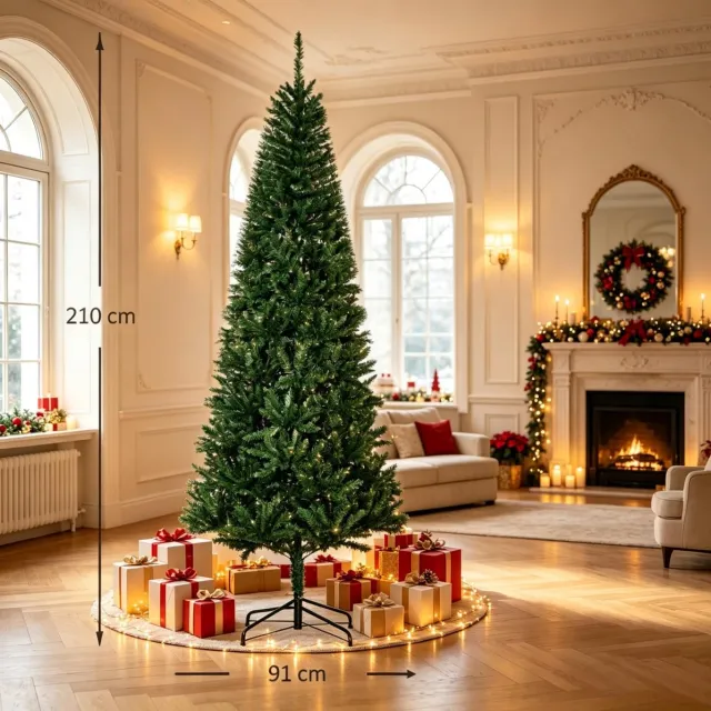 OKWISH Kunstkerstboom Realistische Naalden – 210 cm – 865 Takken – PVC en Metaal – Groen – Voor Binnen – Nordmannspar – Kerstdecoratie
