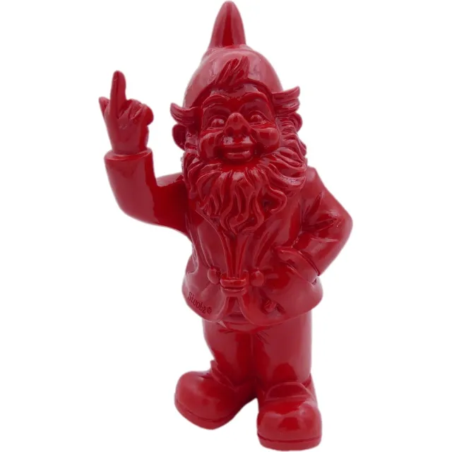 Stoobz kabouter fuck you rood - kabouter met middelvinger - 20 cm groot - kabouter FY - tuinkabouter - stoute kabouter