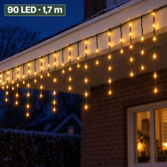 Levano Kerstverlichting Buiten 90 LED 170 cm - Kerstversiering - IJspegel Verlichting - Lichtslinger voor Binnen en Buiten - Lichtgordijn Kerst - Kerstverlichting Binnen - Kerstlampjes Extra Warm Wit - Veranda Verlichting - Lichtsnoer IJspegels