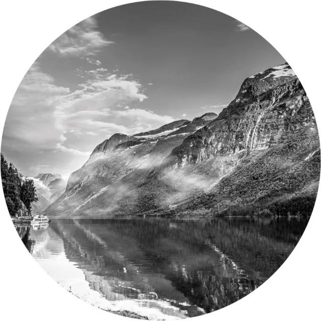 Myfinto Indoorart - Muurcirkel Zwart wit landschap Forex 70 cm - Wanddecoratie - Afbeelding op Forex - Inclusief ophangplaat zwart, wit