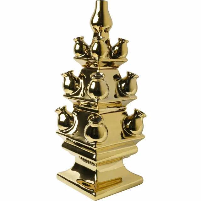 Heinen Delfts Blauw Tulpenvaas - Goud - 3-delig - Keramiek - 40cm