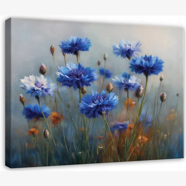 WALLARENA Schilderij op canvas - 40x30 cm - blauwe abstracte bloemen - wanddecoratie woonkamer en slaapkamer Veelkleurig