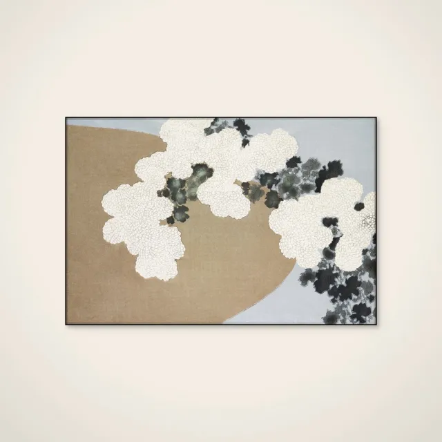 HelloWalls Akoestisch schilderij - 120 x 80 cm - Blossom From Momoyogusa van Kamisaka Sekka - Botanische wanddecoratie - zwart textielframe Meerkleurig