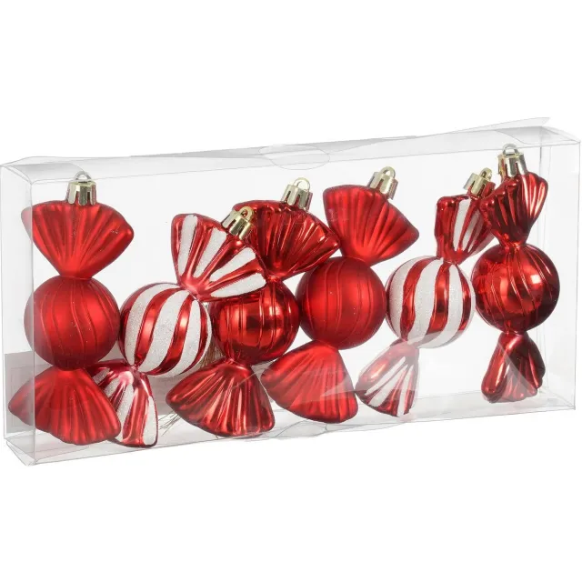 Mica Decorations kerstornament snoep - kunststof -rood (6 stuks)
