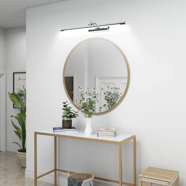 Aufun LED-spiegellamp 15W badkamerlamp met schakelaar, badkamer spiegellamp badkamerlamp voor wandverlichting en spiegelverlichting, Koud Wit Zilver