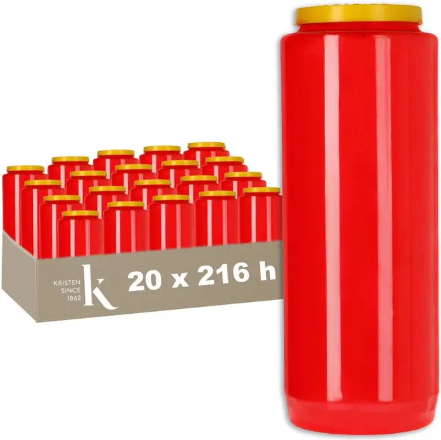 Kristen Noveenkaars 9 Dagen Rood – Kaarsen – 20 Stuks – Herdenkingslicht – Grafkaars – Brandduur 216 Uur – Voor Binnen en Buiten