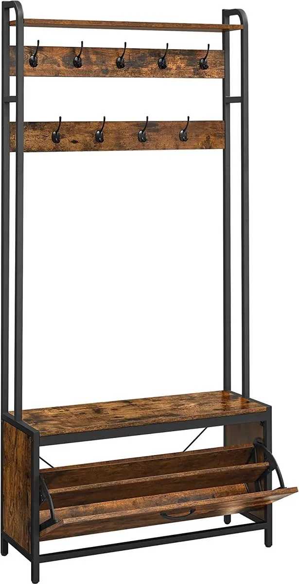 Songmics Kapstok | Kledingstandaard | Industriële Stijl | Vintage-Bruin-Zwart 85 x 30 x 180 cm (BxDxH)