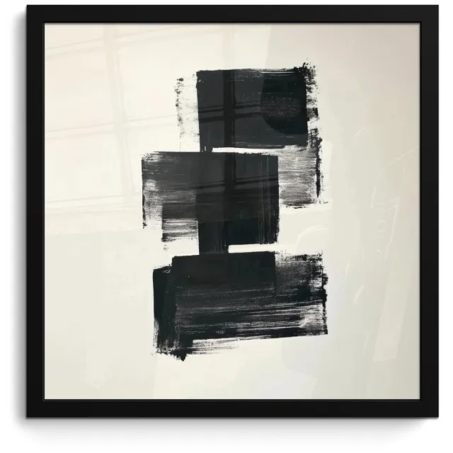 FrameYourWall Poster in lijst - Fotolijst 40x40 cm - Posters - Rechthoeken - Penseelstreken - Abstract - Zwart - Posterlijst zwart - Decoratie - Wanddecoratie woonkamer - Muurdecoratie slaapkamer