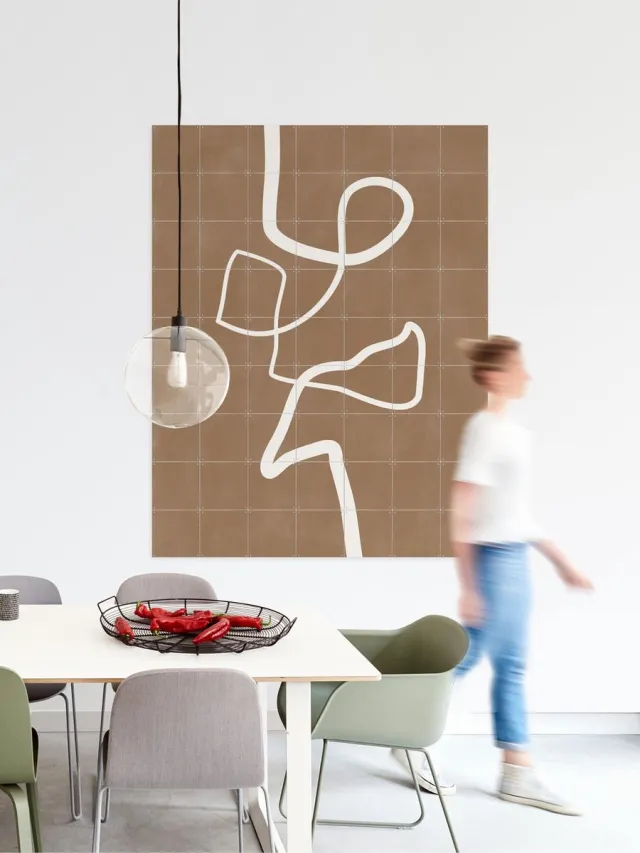 IXXI Brown Single Line Artwork, Elena Ristova & Various - 80 x 100 cm - Grote wanddecoratie en posters - Abstract, Abstract, Grafisch Ontwerp, Line Wit / Bruin